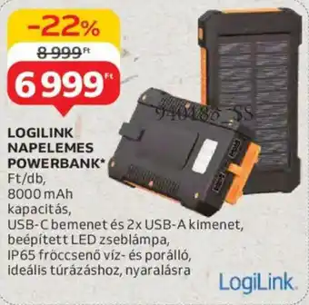 Auchan Logilink napelemes powerbank ajánlat