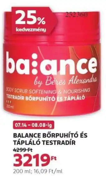 Rossmann Balance börpuhító és tápláló testradír ajánlat