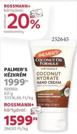 Rossmann Palmer's kézkrém ajánlat