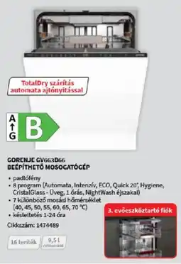 MediaMarkt Gorenje GV663B66 beépíthető mosogatógép ajánlat