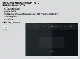 MediaMarkt Whirlpool MBNA920B beépíthető mikrohullámú sütő ajánlat