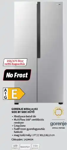 MediaMarkt Gorenje NRS8182KX Side by Side hűtő ajánlat