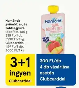 Tesco Hamánek gyümölcs- és zöldségpüré ajánlat