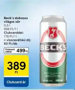 Tesco Beck's dobozos világos sör ajánlat