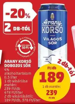 PENNY Arany Korsó Dobozos Sör ajánlat