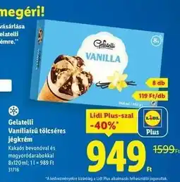 Lidl Gelatelli Vaníliaízű tölcséres jégkrém ajánlat