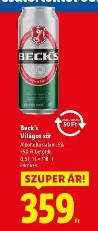 Lidl BECK'S Világos sör ajánlat