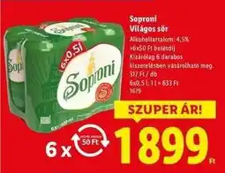 Lidl SOPRONI Világos sör ajánlat