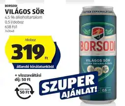 ALDI BORSODI Világos sör ajánlat