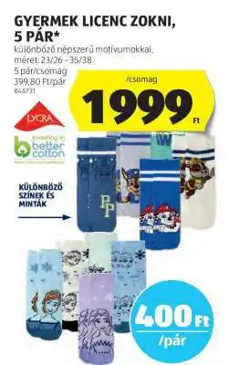 ALDI GYERMEK LICENC ZOKNI, 5 PÁR ajánlat