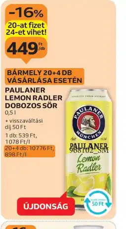 Auchan Paulaner Lemon Radler Dobozos Sör ajánlat