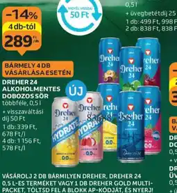 Auchan Dreher 24 Alkoholmentes Dobozos Sör ajánlat