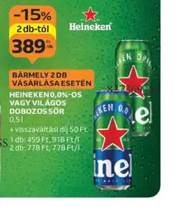 Auchan Heineken 0,0%-os vagy világos dobozos sör ajánlat