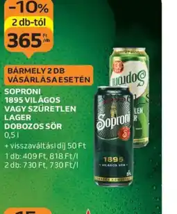 Auchan Soproni 1895 Világos vagy Szűretlen Lager ajánlat