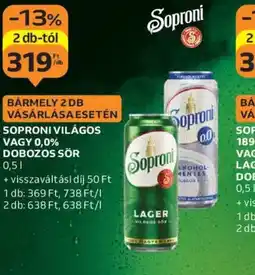 Auchan Soproni Világos vagy 0,0% dobozos sör ajánlat