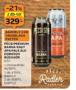 Auchan Pécsi Prémium Barna vagy Apa Pale Ale Dobozos Búzasör ajánlat