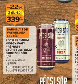 Auchan Pécsi Prémium Meggy vagy Prémium Búza Dobozos Sör ajánlat