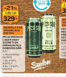 Auchan Pécsi Prémium Lager vagy Szűretlen Prémium Pils Dobozos Sör ajánlat