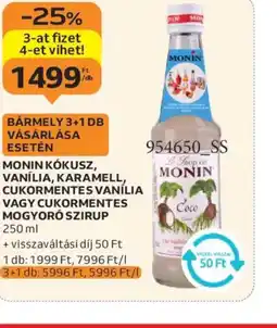 Auchan Monin Kkusz, Vanília, Karamell, Cukormentes Vanília vagy Cukormentes Mogyor Szirup ajánlat