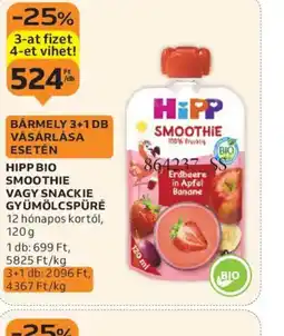 Auchan Hipp Bio Smoothie vagy Snackie Gyümölcspüré ajánlat