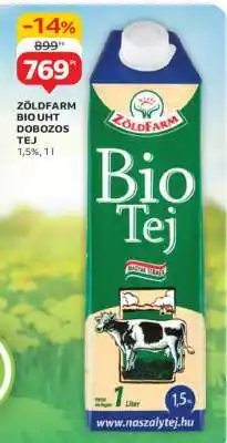 Auchan ZÖLDFARM BIO UHT DOBOZOS TEJ ajánlat