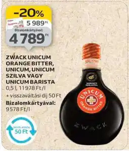 Auchan Zwack Unicum Orange Bitter, Unicum, Unicum Szilva vagy Unicum Barista ajánlat