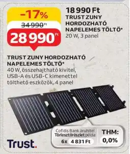 Auchan TRUST ZUNY HORDOZHATÓ NAPELEMES TÖLTŐ ajánlat