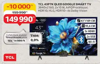 Auchan TCL 43P7K QLED GOOGLE SMART TV ajánlat