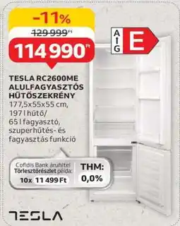 Auchan TESLA RC2600ME ALULFAGYASZTÓS HŰTŐSZEKRÉNY ajánlat