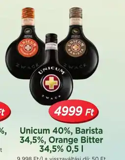 Real Unicum 40%, Barista 34,5%, Orange Bitter 34,5% ajánlat