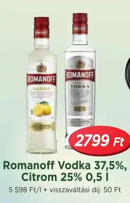 Real Romanoff Vodka 37,5%, Citrom 25% ajánlat