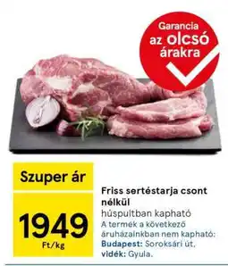 Tesco Friss sertéstarja csont nélkül ajánlat