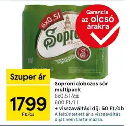 Tesco Soproni Dobozos Sör Multipack ajánlat