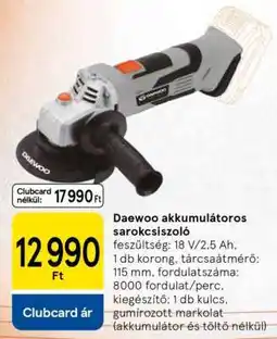 Tesco Daewoo akkumulátoros sarokcsiszoló ajánlat