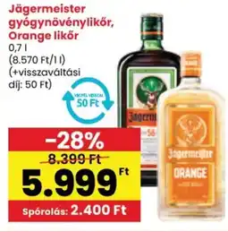 Spar Jägermeister Jägermeister gyógynövénylikőr, Orange likőr ajánlat