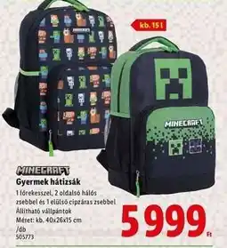 Lidl Minecraft Gyermek hátizsák ajánlat