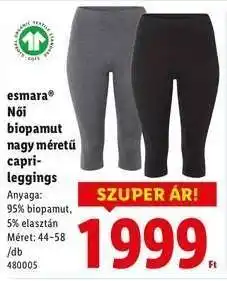 Lidl esmara Női biopamut nagy méretű capri-leggings ajánlat