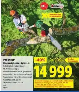 Lidl PARKSIDE Magassági akkus ágfűrész ajánlat