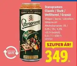 Lidl Staropramen Classic / Dark / Unfiltered / Granát ajánlat