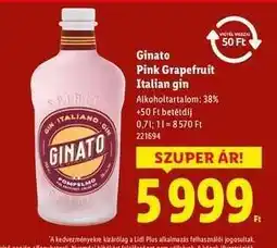 Lidl Ginato Pink Grapefruit Italian gin ajánlat