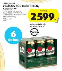 ALDI Pilsner Urquell Világos Sör Multipack, 6 doboz ajánlat