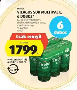ALDI Dreher Világos Sör Multipack, 6 doboz ajánlat