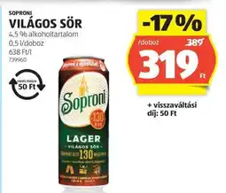 ALDI SOPRONI Világos sör ajánlat
