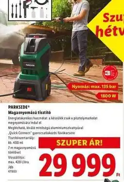 Lidl PARKSIDE Magasnyomású tisztító ajánlat