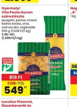Interspar Gyermelyi Vita Pasta durum száraztészta ajánlat