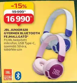 Auchan JBL JUNIOR320 GYERMEK BLUETOOTH FEJHALLGATÓ ajánlat