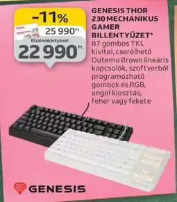 Auchan GENESIS THOR 230 MECHANIKUS GAMER BILLENTYŰZET ajánlat