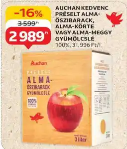 Auchan AUCHAN KEDVENC PRÉSELT ALMA-ŐSZIBARACK, ALMA-KÖRTE VAGY ALMA-MEGGY GYÜMÖLCSLÉ ajánlat