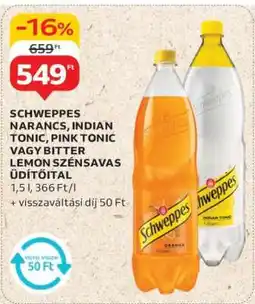 Auchan Schweppes Narancs, Indian Tonic, Pink Tonic vagy Bitter Lemon Szénsavas Üdítőital ajánlat