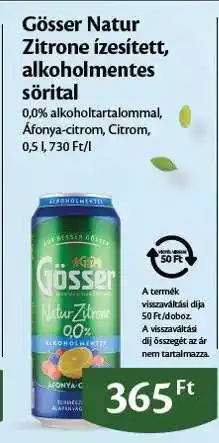 EcoFamily Gösser Natur Zitrone ízesített, alkoholmentes sörital ajánlat